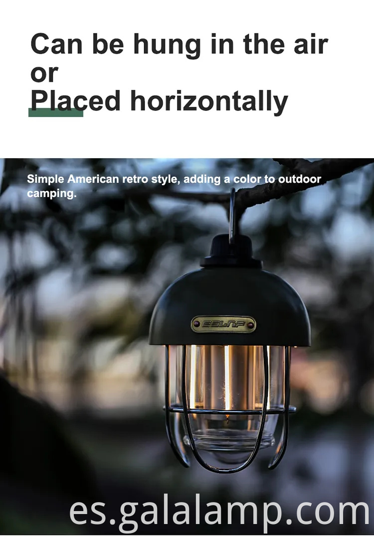 Luz de campamento solar LED retro con batería incorporada en 18650